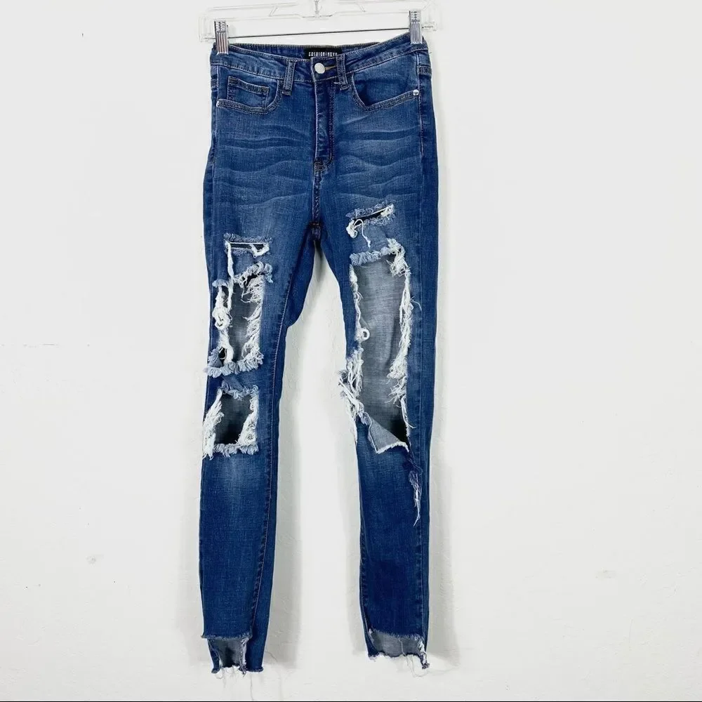 Fashion Nova Destroyed High Waisted Skinny Jeans